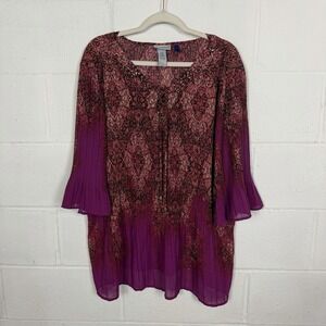 Catherine's‎ Beaded BoHo Tunic Plus Size 1XWP Flare Sleeves Colorful Maximalist